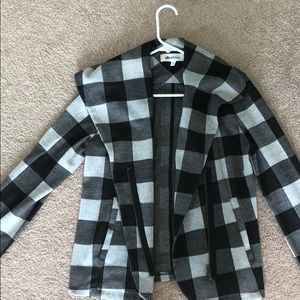 Buffalo plaid moto sweater jacket